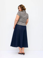 Stretch Denim Washed Mid Rise Oversized Midi A-Line Skirt