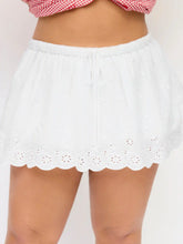 Cotton-blend Textured Mid Rise Broderie Anglaise Bubble Hem Micro Skort Curve & Plus