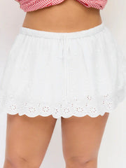 Cotton-blend Textured Mid Rise Broderie Anglaise Bubble Hem Micro Skort Curve & Plus