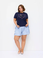 Cotton-blend Mid Rise Gingham Drawstring Shorts Curve & Plus