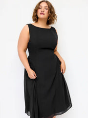 Chiffon Square Neck Draped A-line Midi Dress Curve & Plus