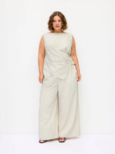 Linen-blend Boat Neck Wrap Tie Top & Mid Rise Wide Leg Trousers Set Curve & Plus
