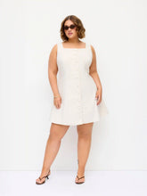 Linen-blend Braided Button Back Belt Square Neck Mini Dress Curve & Plus