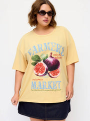 Cotton-blend Fruit Graphic Short Sleeve Oversized Tee Curve & Plus