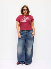 Denim Low Rise Studded Wide Leg Jeans