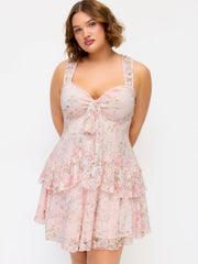 Lace Floral Sweetheart Tiered Mini Dress Curve & Plus