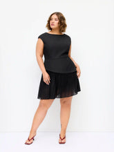 Boat Neck Pleated A-line Mini Dress Curve & Plus