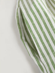 Cotton-Blend Striped Collar Shirred Waist Romper