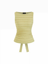 Textured Ruched Cut Out Backless Tie Back Tank Top