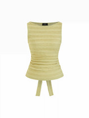 Textured Ruched Cut Out Backless Tie Back Tank Top