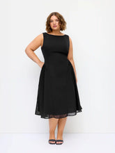 Chiffon Square Neck Draped A-line Midi Dress Curve & Plus