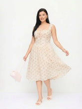Cotton-blend Sculptural Halter Neckline Ditsy Floral Shirred Aline Midi Dresses Curve & Plus