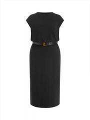 Round Neckline Split Straight Maxi Dress With Belt Curve & Plus