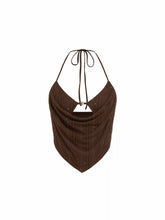 Metallic Textured Sweetheart Halter Neck Cowl Metal Detail Crop Cami Top