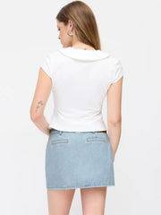 Denim Low Rise Washed Metal Detail A-line Mini Skort