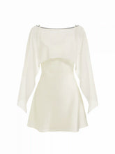 Sheer Boat Neck Cape Top & Satin High Rise Mini Dress Set