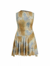 Mesh Asymmetrical Neck Tie Dye Floral Ruched Mini Dress Curve & Plus