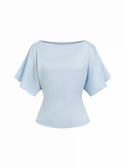 Boat Neck Batwing Sleeve Tie Back Top