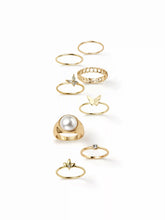 8PCS BUTTERFLY & RHINESTONE RING SET
