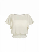 Boat Neck Bell Sleeve Lace Panel Oversized Blouse