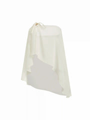 Chiffon Asymmetrical Neck Bowknot Wooden Bead Oversized Cover Up