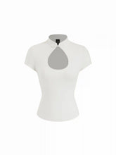 Mandarin Collar Short Sleeve Cut Out Top