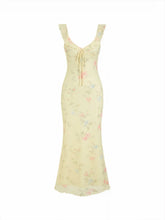 Mesh Floral Graphic V-neck Knotted Mermaid Maxi Dress
