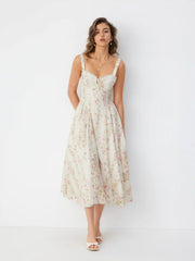Floral Sculptural Sweetheart Neck Lace Trim Bowknot A-line Maxi Dress