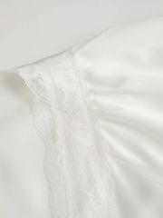 Satin V-Neck Lace Panel Ruffle Sleeve Blouse Curve & Plus