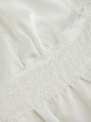 Satin V-Neck Lace Panel Ruffle Sleeve Blouse Curve & Plus