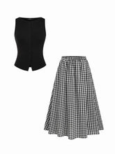Cotton Button Top & Gingham A-line Maxi Skirt Set