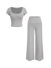 Built-in Bra Scoop Neckline Top & Mid Rise Straight Leg Trousers Loungewear Set