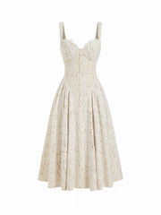 Cotton-blend Textured Lace Sweetheart Neck Flared Midi Dress
