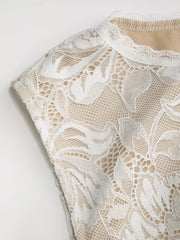 Lace Sheer Boat Neck Top Curve & Plus