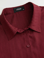 Polo Collar Texture Button Up Shirt Curve & Plus
