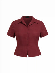 Polo Collar Texture Button Up Shirt Curve & Plus