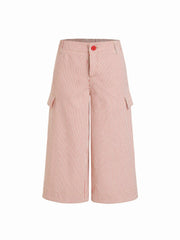 Cotton-blend Mid Rise Striped Cargo Barrel-leg Capri Trousers