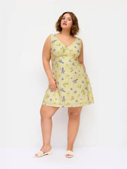 Fruit Checks V-neck Bowknot A-line Mini Dress Curve & Plus