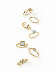 7PCS GEMSTONE & RHINESTONE RING SET