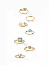 7PCS GEMSTONE & RHINESTONE RING SET