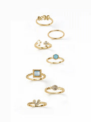 7PCS GEMSTONE & RHINESTONE RING SET