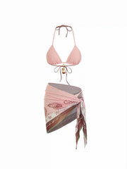 Halter Shell Beaded Bikini with Sarong
