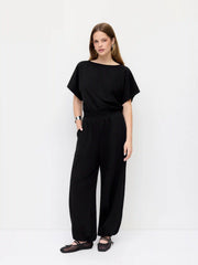 Cotton-blend Boat Neck Short Sleeve Mid Rise Jogger Jumpsuit