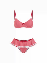 Sweetheart Gingham Bowknot Lace Panel Ruffled Underwire Bikini Set