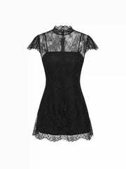 Lace Round Neckline A-line Mini Dress