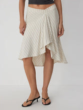 Linen-blend Low Rise Draped Asymmetrical Midi Skirt