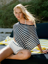 Knit Striped Asymmetrical Hem Oversized Poncho Top