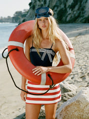Square Neck Striped Bowknot One Piece Swimsuit