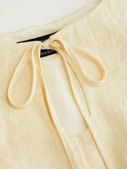 Linen-blend Boat Neck Knotted Sleeveless Blouse