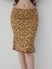 Flocking Lace Low Rise Floral Mermaid Midi Skirt
